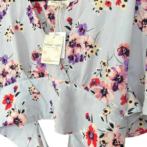 NWT Living Doll Women's Floral Crop Top Tie Back Size XL - Picture 5 of 6